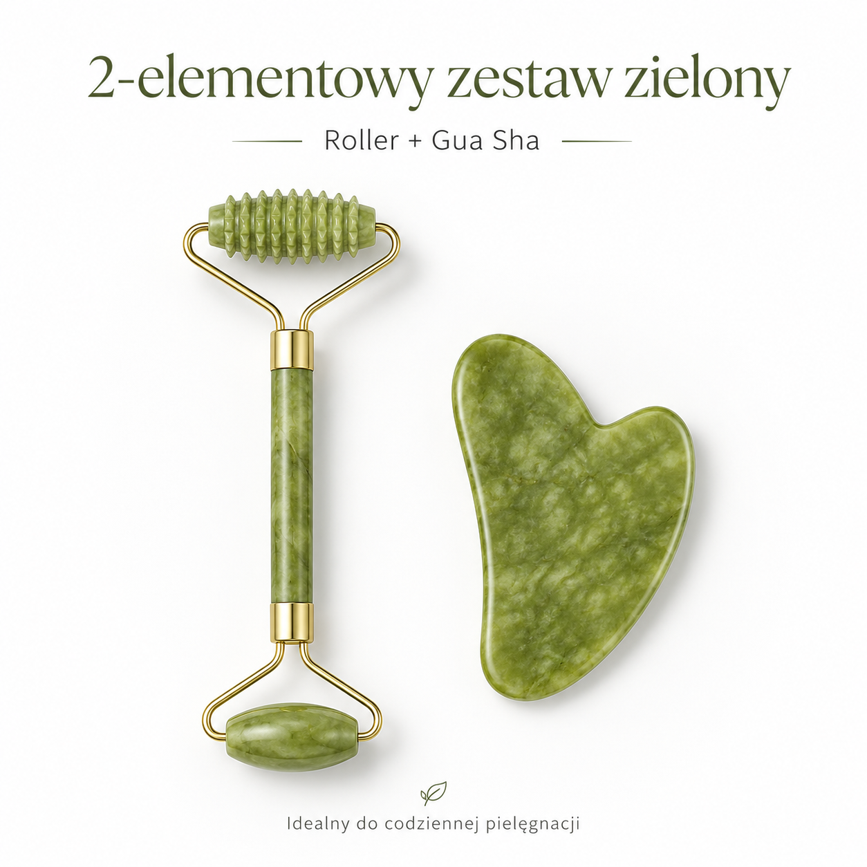 Jadeitowy Roller i Gua Sha do Masażu Twarzy – Zielony / Różowy