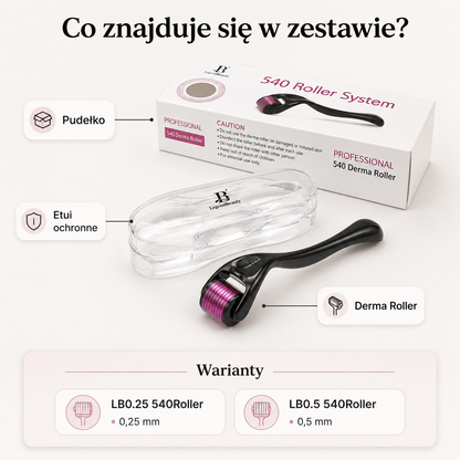 Derma Roller 540 z Etui – 0,25 mm / 0,5 mm do Pielęgnacji Twarzy i Brody