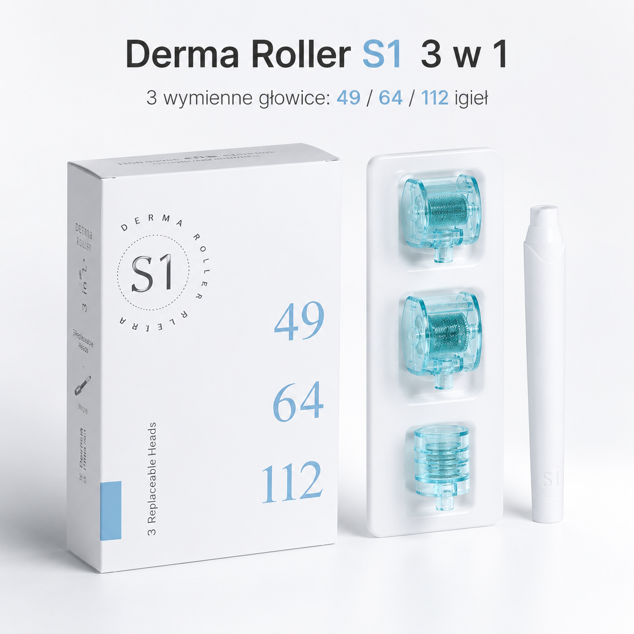 Zestaw Derma Roller S1 3w1 do Pielęgnacji Twarzy – 0,25 mm / 0,5 mm