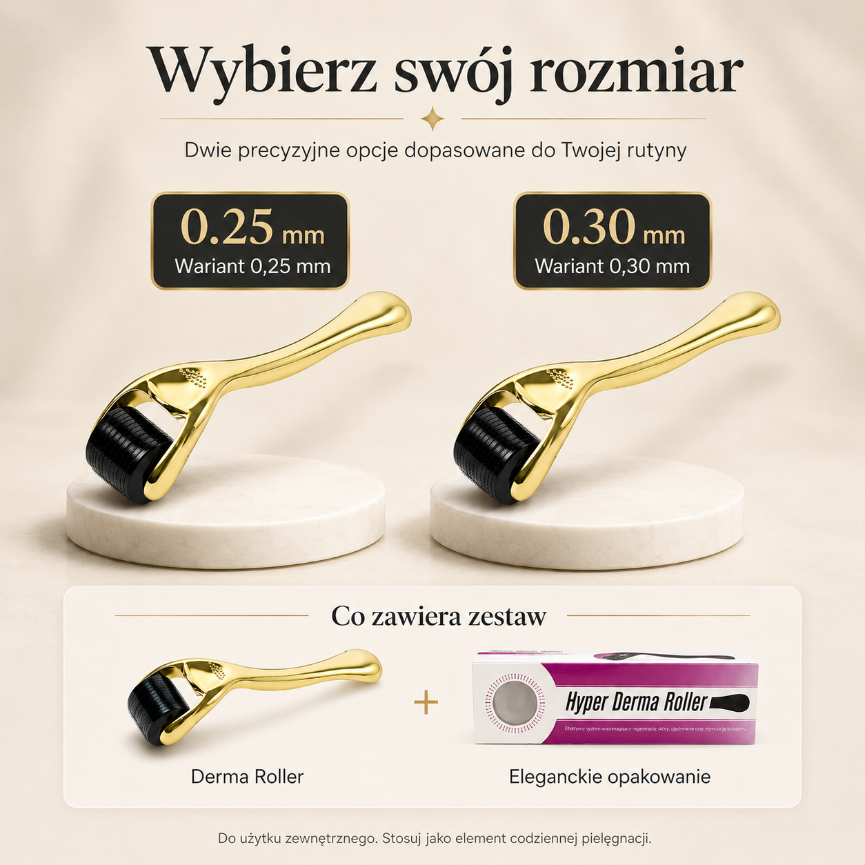 Złoty Derma Roller do Twarzy i Brody – 0,25 mm / 0,30 mm