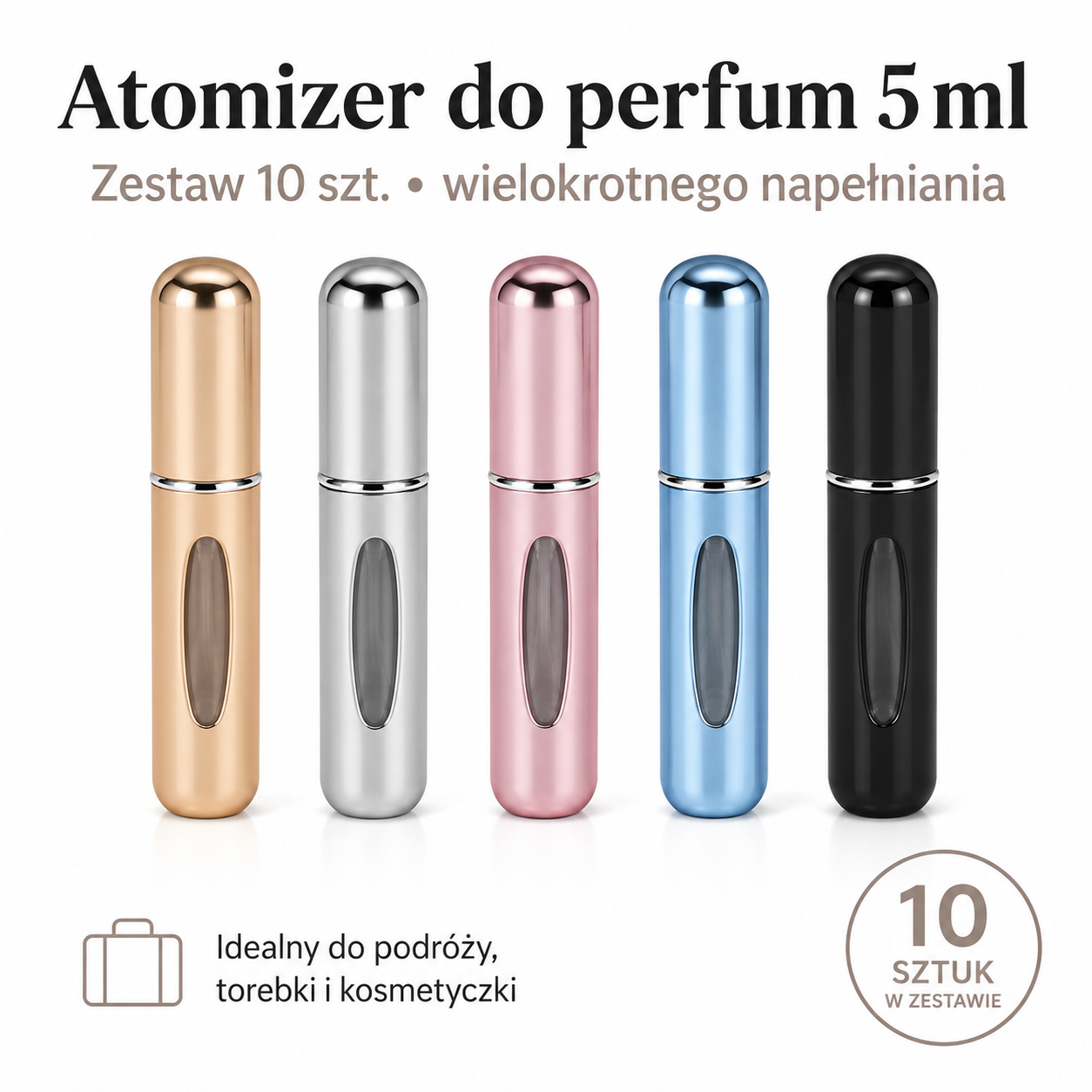 Zestaw 10 Mini Atomizerów do Perfum 5 ml – Podróżne Flakoniki