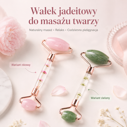 Jadeitowy Roller do Masażu Twarzy – Różowy / Zielony