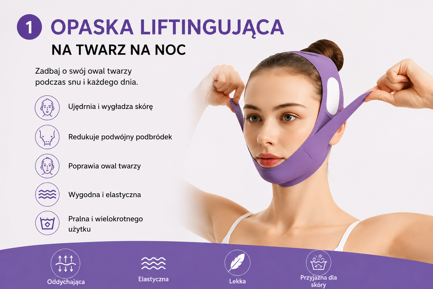 Opaska Liftingująca na Twarz i Podbródek – Fioletowa