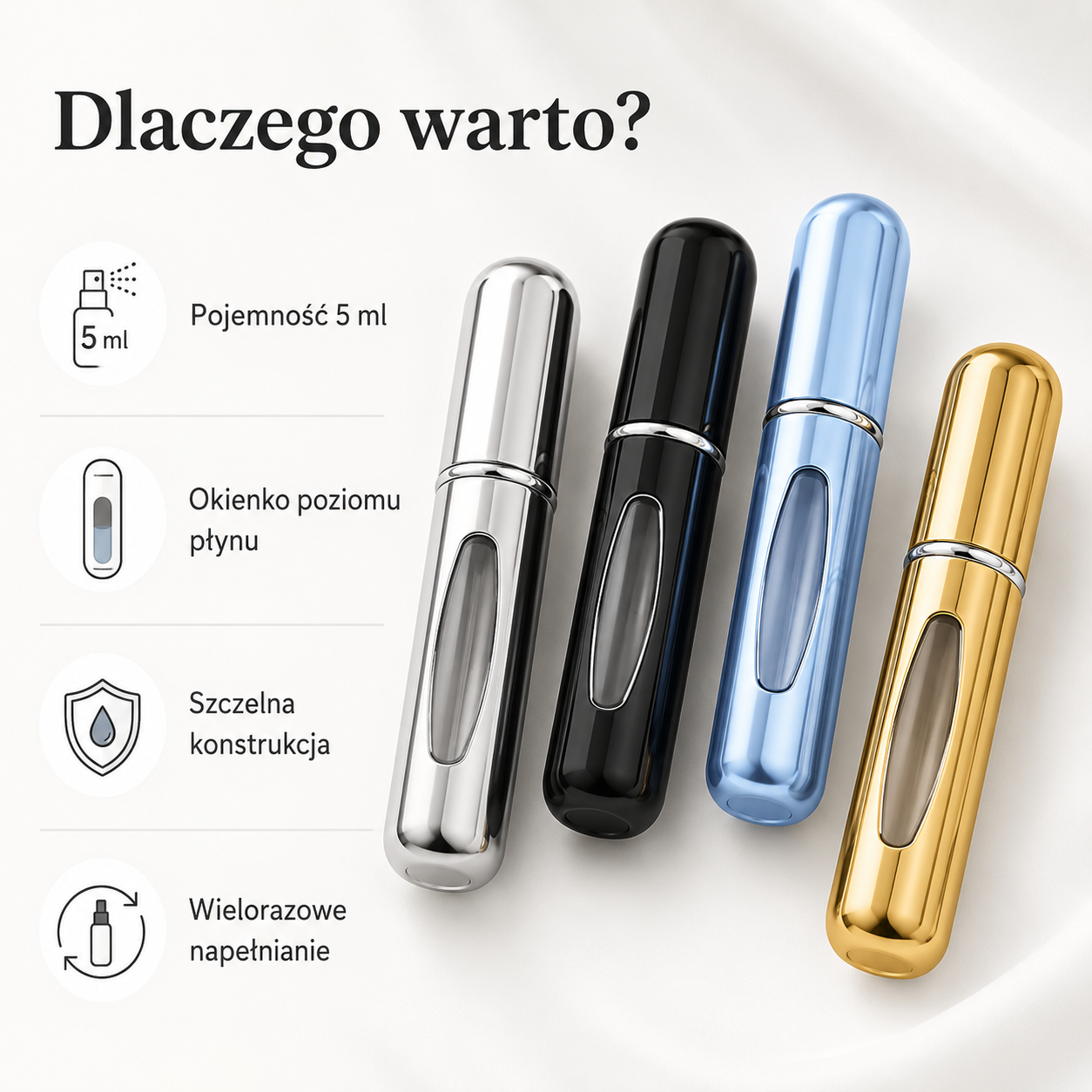 Zestaw 4 Atomizerów do Perfum 5 ml – Podróżne Mini Flakoniki