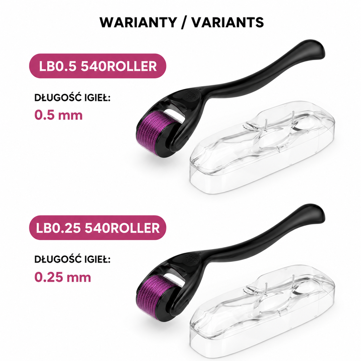Derma Roller 540 z Etui – 0,25 mm / 0,5 mm do Pielęgnacji Twarzy i Brody