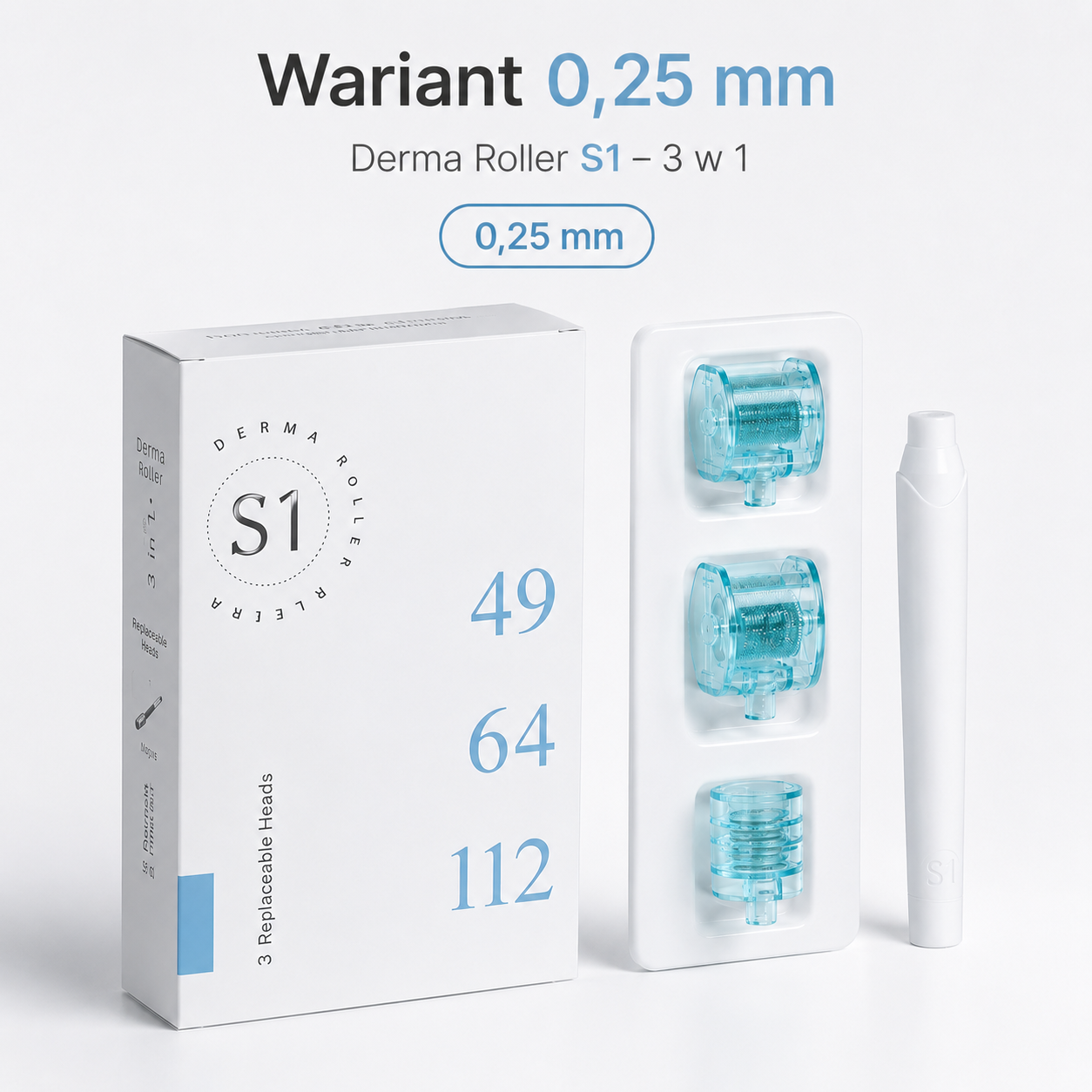 Zestaw Derma Roller S1 3w1 do Pielęgnacji Twarzy – 0,25 mm / 0,5 mm