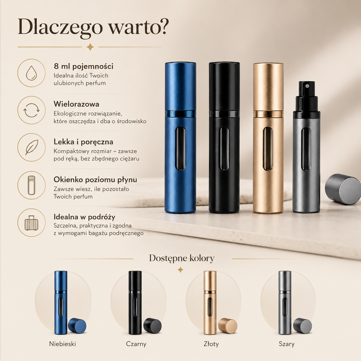 Podróżny Atomizer do Perfum 8 ml – Wielorazowy Flakonik