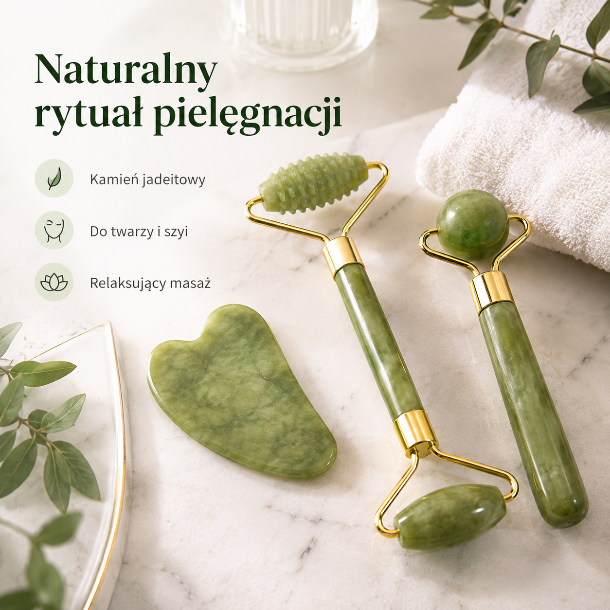 Jadeitowy Roller i Gua Sha do Masażu Twarzy – Zielony / Różowy