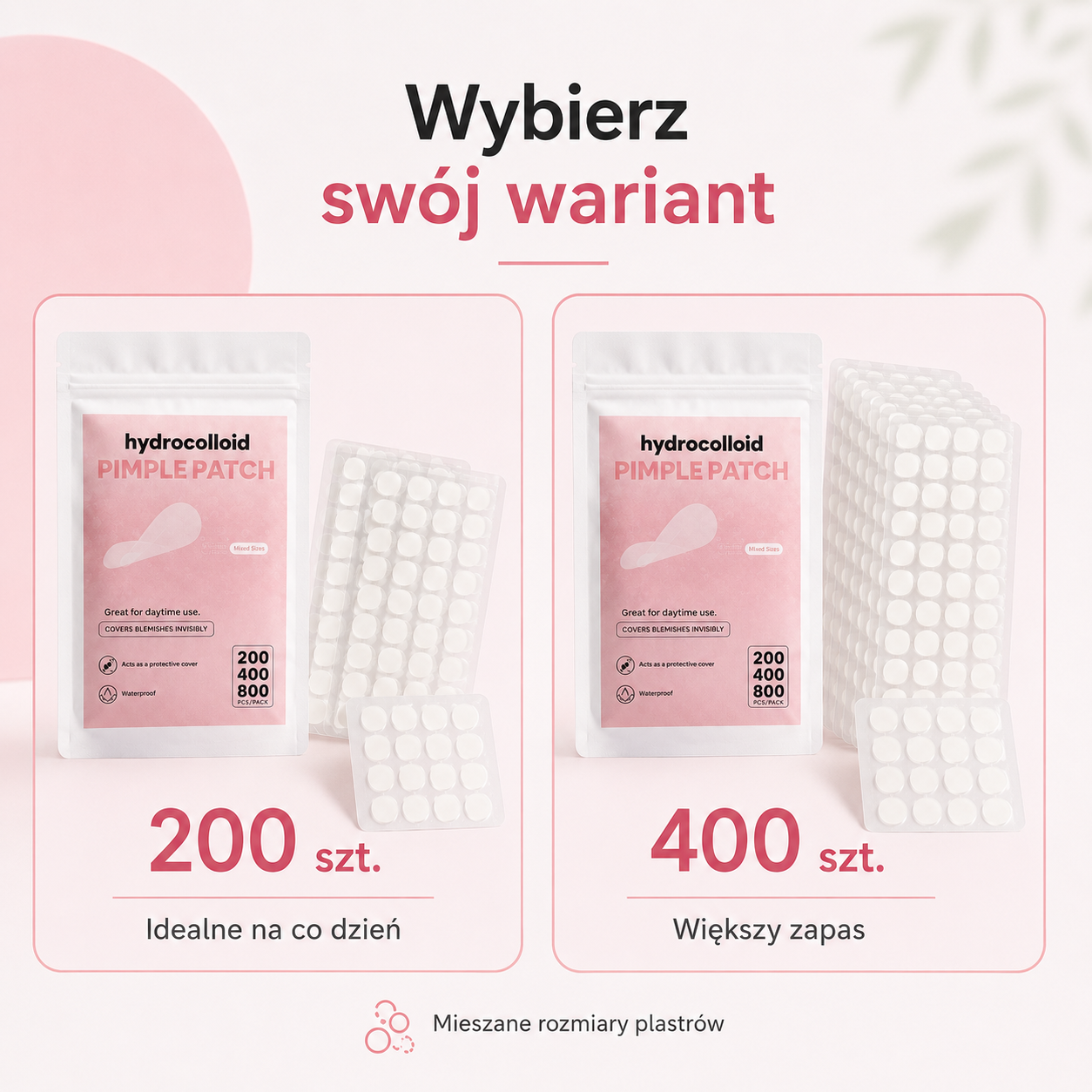 Niewidoczne Plastry na Pryszcze Hydrocolloid – 200 / 400 szt.