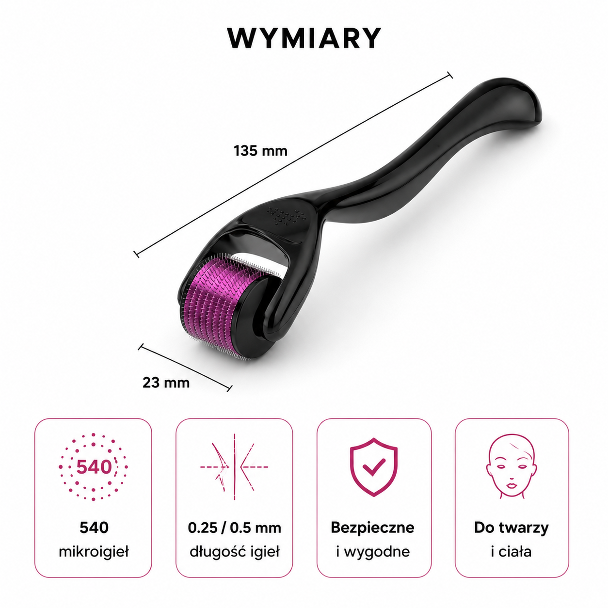 Derma Roller 540 z Etui – 0,25 mm / 0,5 mm do Pielęgnacji Twarzy i Brody