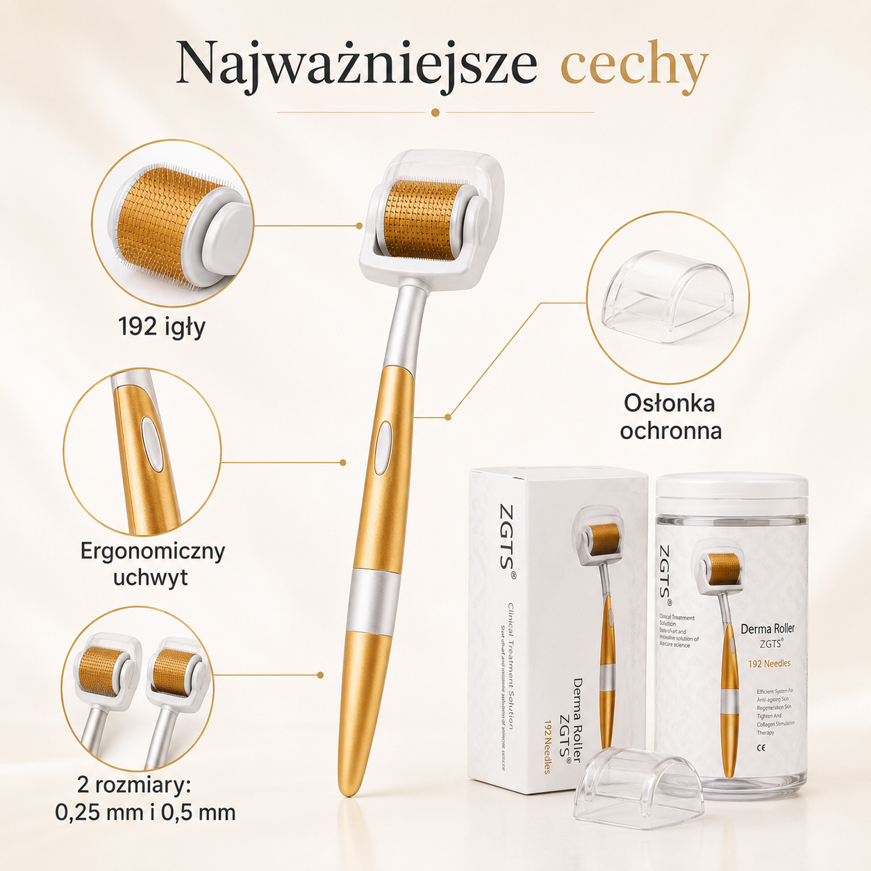 Hydra Derma Roller 192 igły – 0,25 mm / 0,5 mm