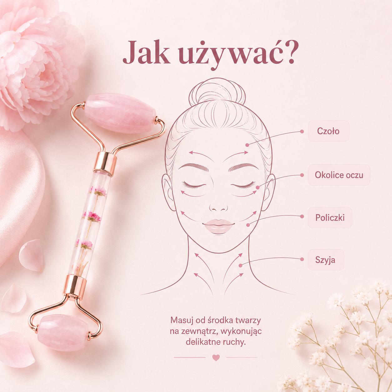 Jadeitowy Roller do Masażu Twarzy – Różowy / Zielony