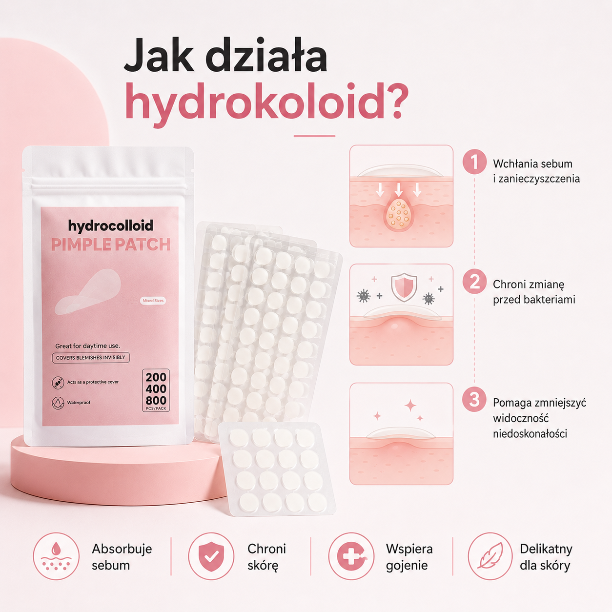 Niewidoczne Plastry na Pryszcze Hydrocolloid – 200 / 400 szt.