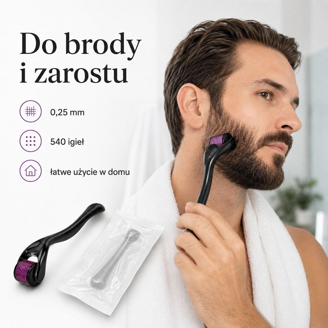 Derma Roller 540 igieł 0,25 mm – do Twarzy i Brody