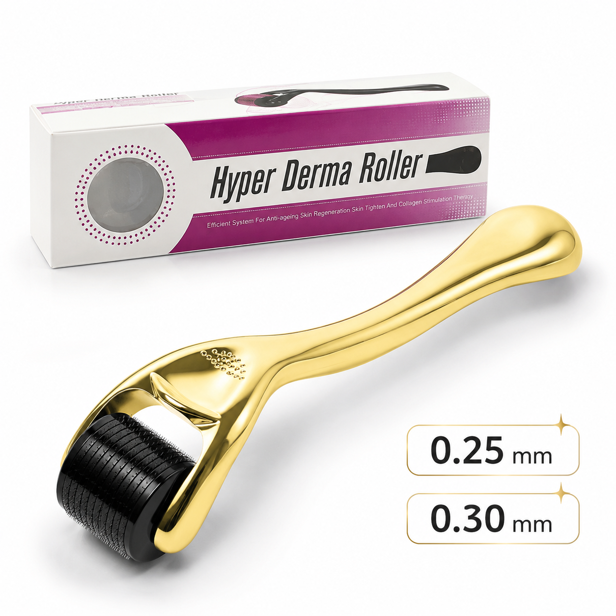 Złoty Derma Roller do Twarzy i Brody – 0,25 mm / 0,30 mm
