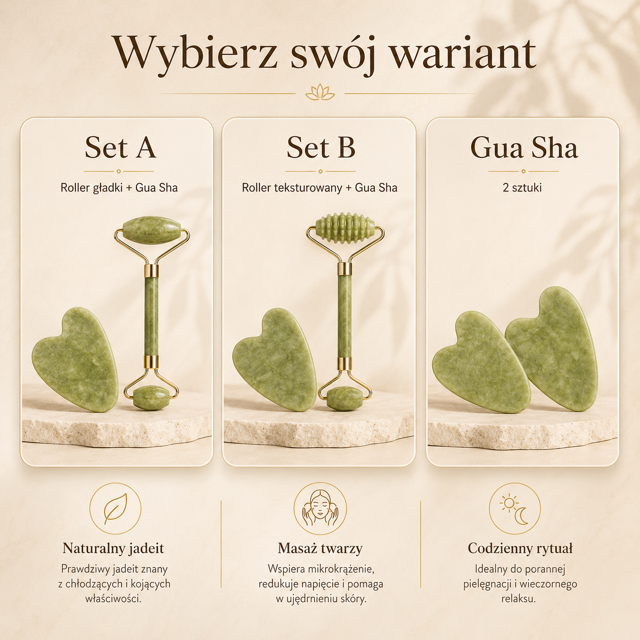 Jadeitowy Roller i Gua Sha do Masażu Twarzy