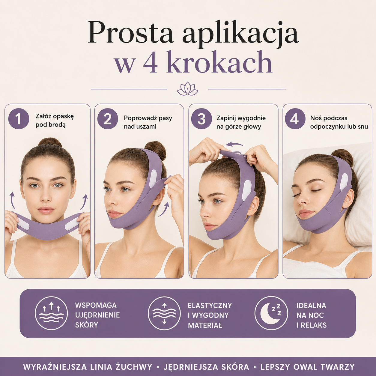 Opaska Liftingująca na Twarz i Podbródek – Fioletowa