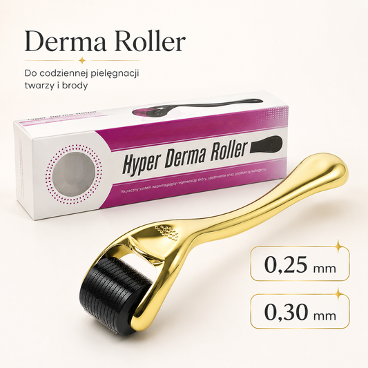 Złoty Derma Roller do Twarzy i Brody – 0,25 mm / 0,30 mm