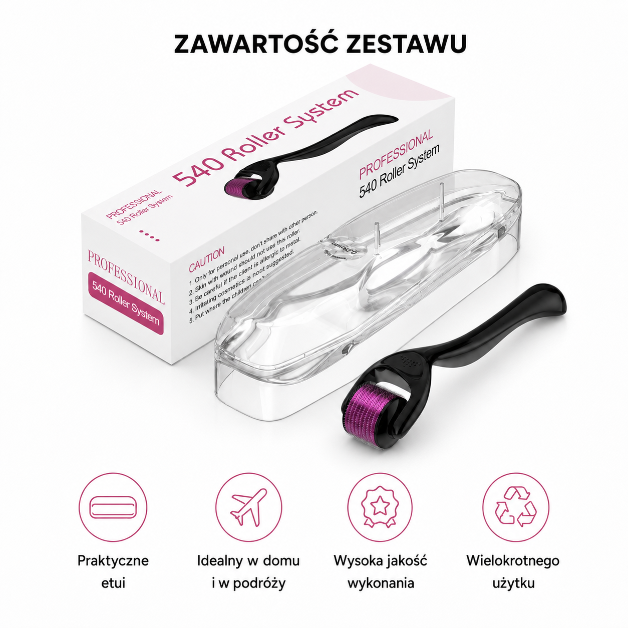 Derma Roller 540 z Etui – 0,25 mm / 0,5 mm do Pielęgnacji Twarzy i Brody