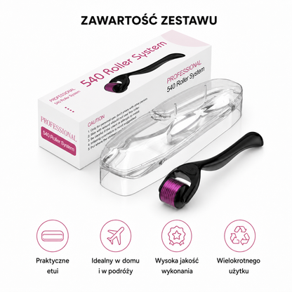 Derma Roller 540 z Etui – 0,25 mm / 0,5 mm do Pielęgnacji Twarzy i Brody