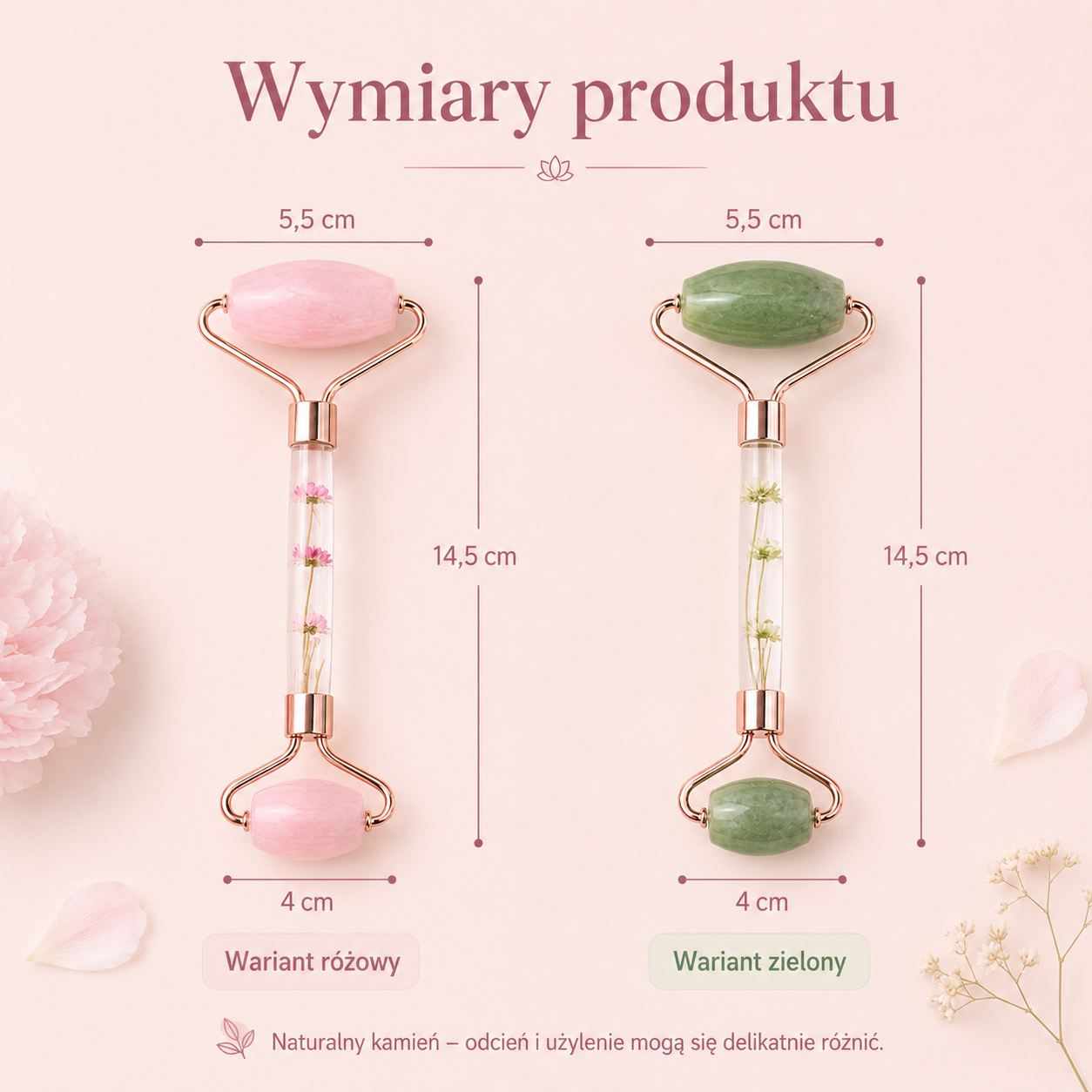 Jadeitowy Roller do Masażu Twarzy – Różowy / Zielony