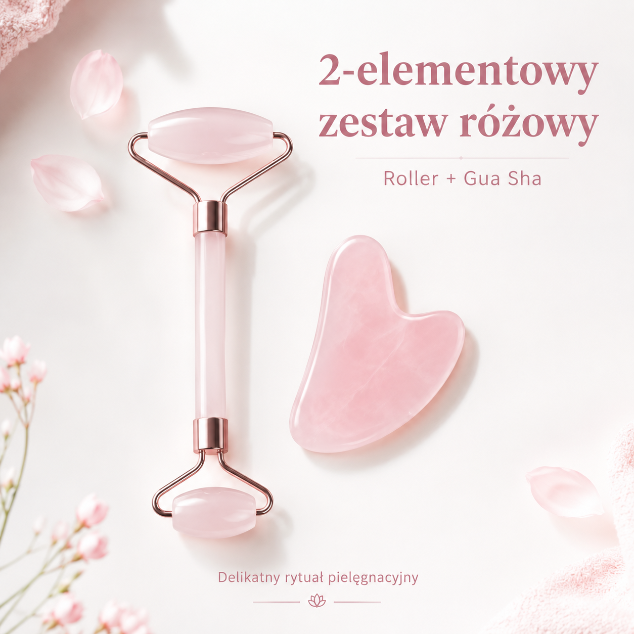Jadeitowy Roller i Gua Sha do Masażu Twarzy – Zielony / Różowy