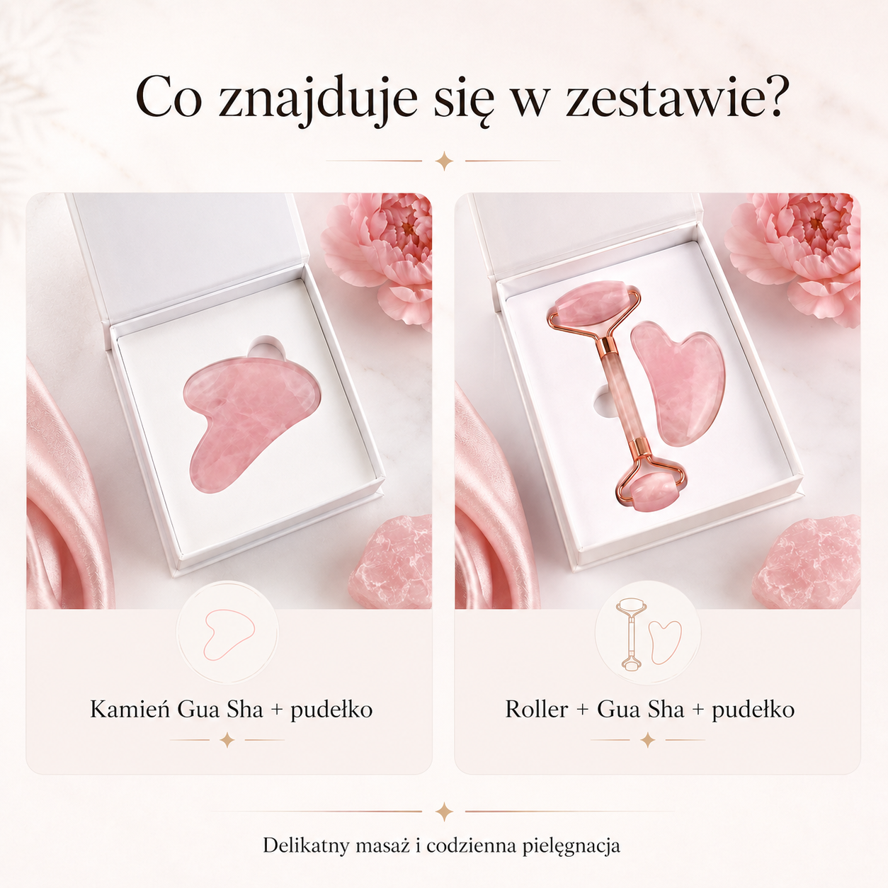 Zestaw Gua Sha i Roller do Masażu Twarzy – Różowy z Pudełkiem