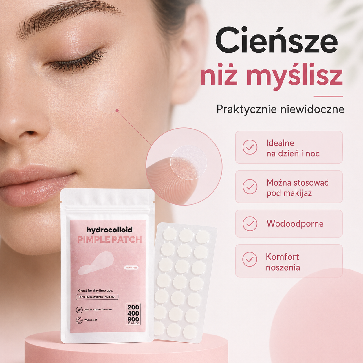 Niewidoczne Plastry na Pryszcze Hydrocolloid – 200 / 400 szt.