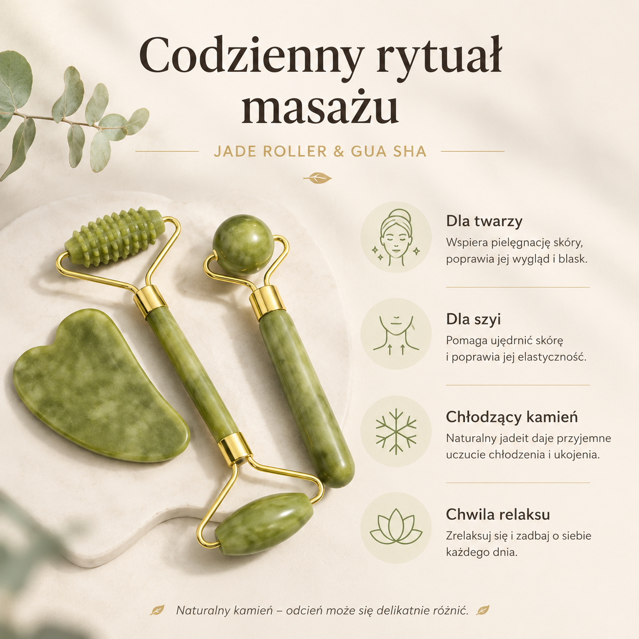 Jadeitowy Roller i Gua Sha do Masażu Twarzy – Zielony / Różowy