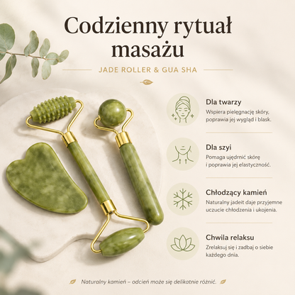 Jadeitowy Roller i Gua Sha do Masażu Twarzy – Zielony / Różowy