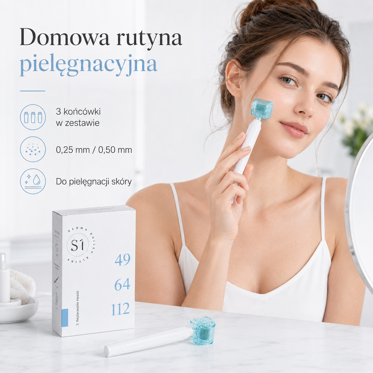 Zestaw Derma Roller S1 3w1 do Pielęgnacji Twarzy – 0,25 mm / 0,5 mm