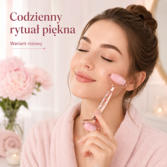 Jadeitowy Roller do Masażu Twarzy – Różowy / Zielony