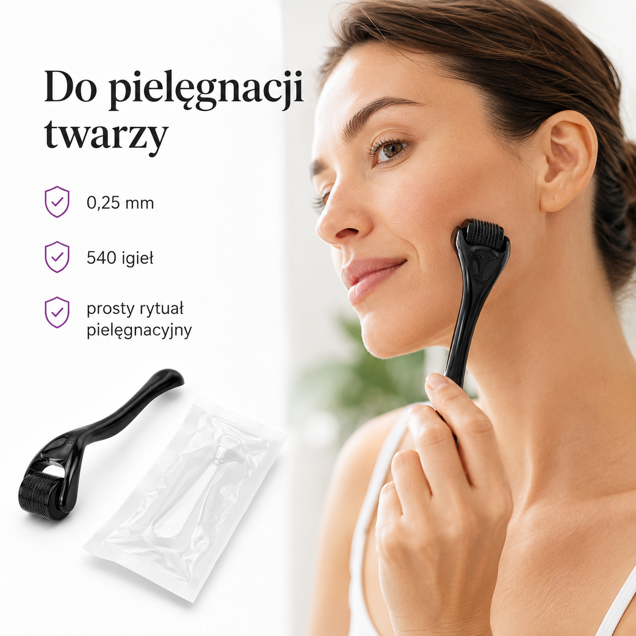 Derma Roller 540 igieł 0,25 mm – do Twarzy i Brody