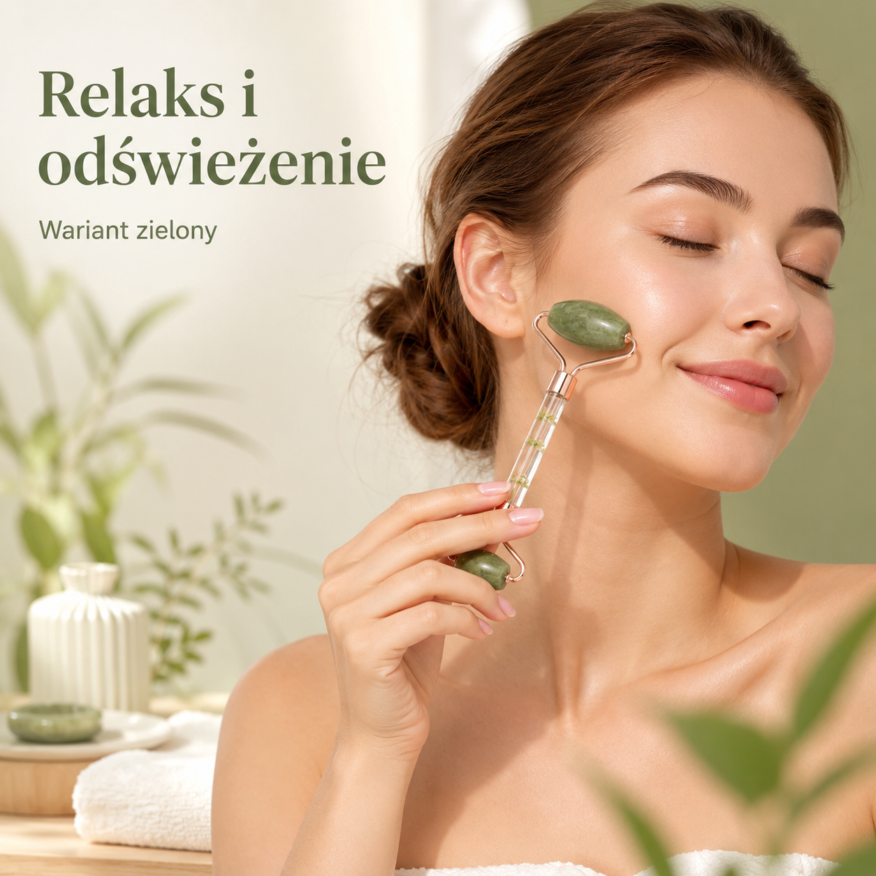 Jadeitowy Roller do Masażu Twarzy – Różowy / Zielony