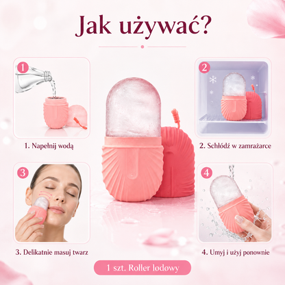 Zestaw Roller Lodowy + Gua Sha + Roller do Twarzy – Różowy 3w1