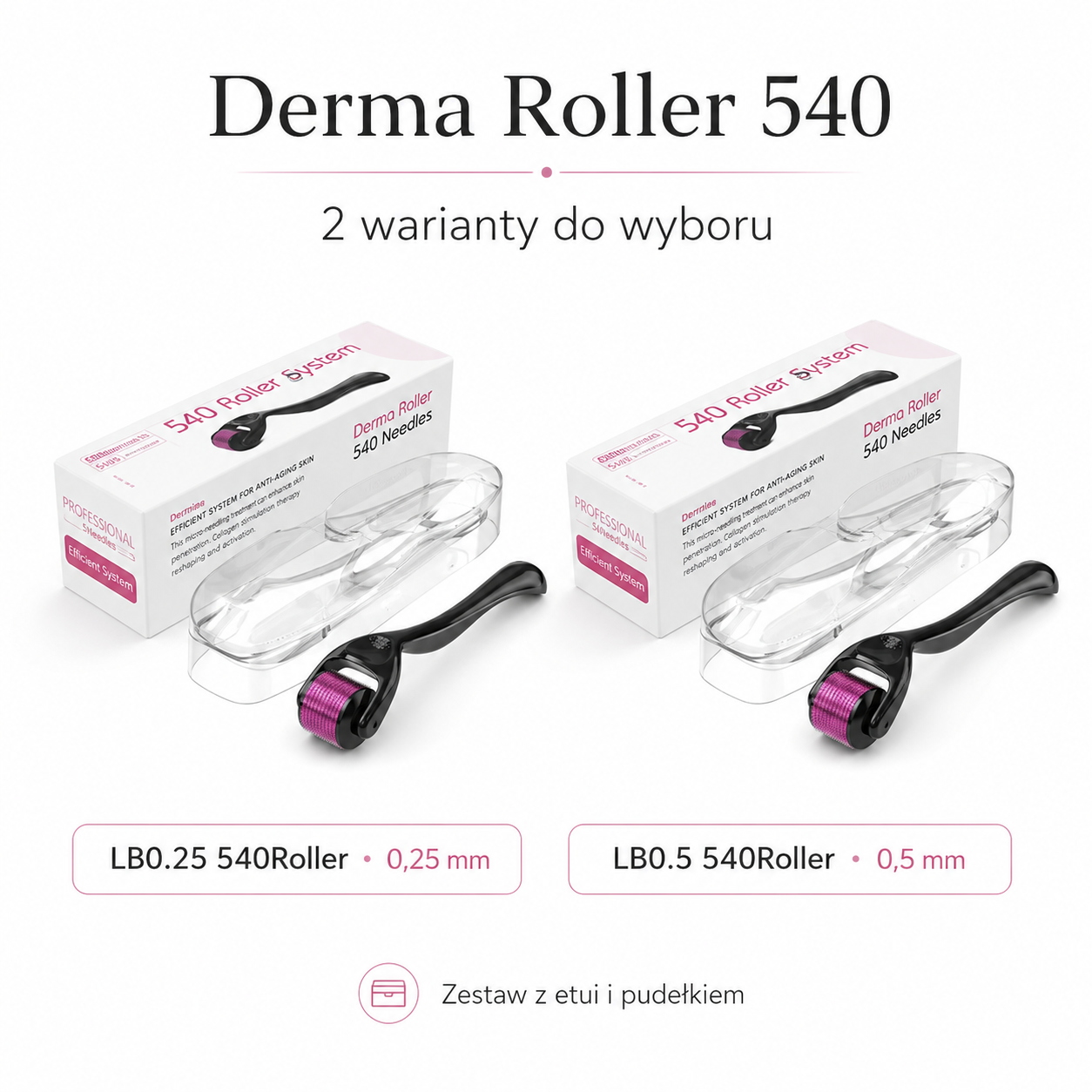 Derma Roller 540 z Etui – 0,25 mm / 0,5 mm do Pielęgnacji Twarzy i Brody