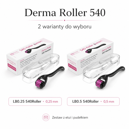 Derma Roller 540 z Etui – 0,25 mm / 0,5 mm do Pielęgnacji Twarzy i Brody