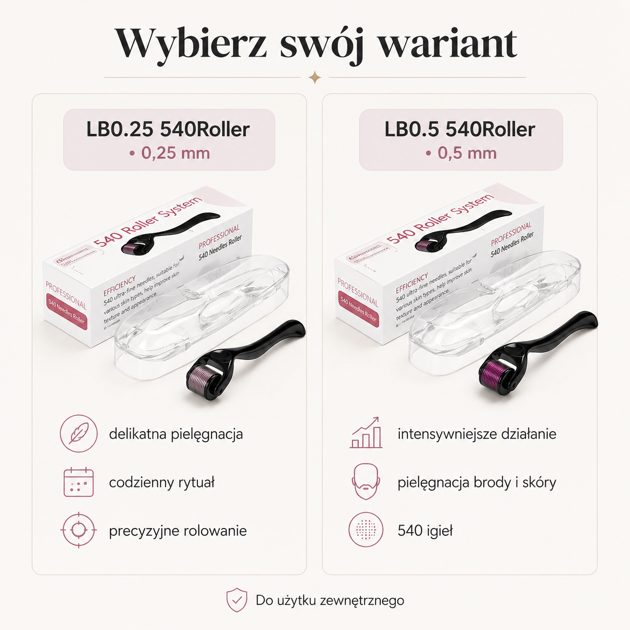 Derma Roller 540 z Etui – 0,25 mm / 0,5 mm do Pielęgnacji Twarzy i Brody