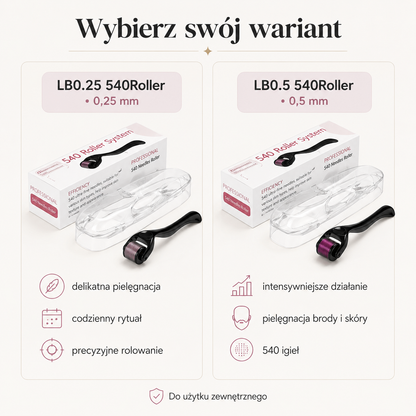 Derma Roller 540 z Etui – 0,25 mm / 0,5 mm do Pielęgnacji Twarzy i Brody