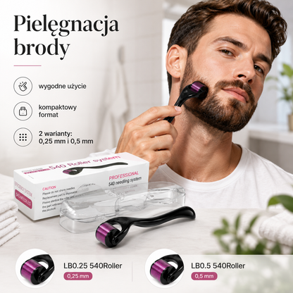 Derma Roller 540 z Etui – 0,25 mm / 0,5 mm do Pielęgnacji Twarzy i Brody